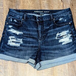 American Eagle Outfitters Women's Distressed Curvy -Midi Shorts